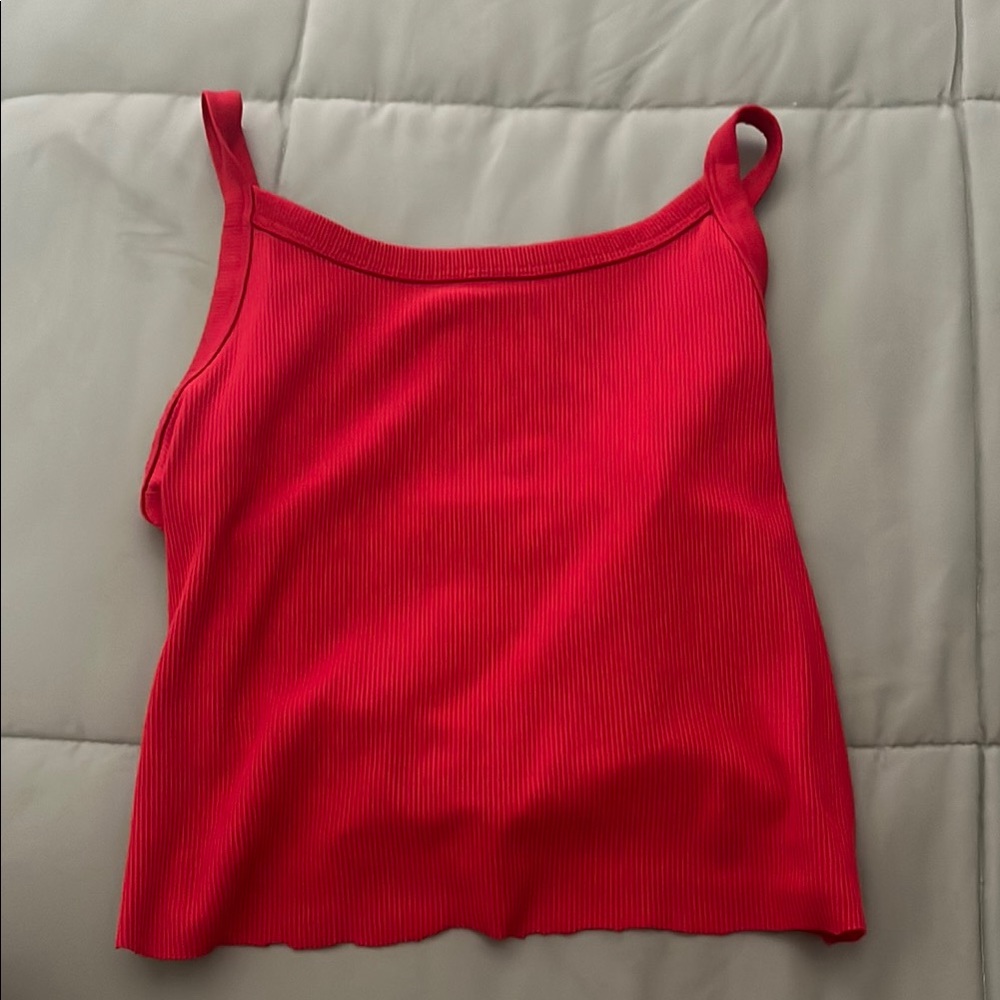 Red Ribbed Women's Tank Top